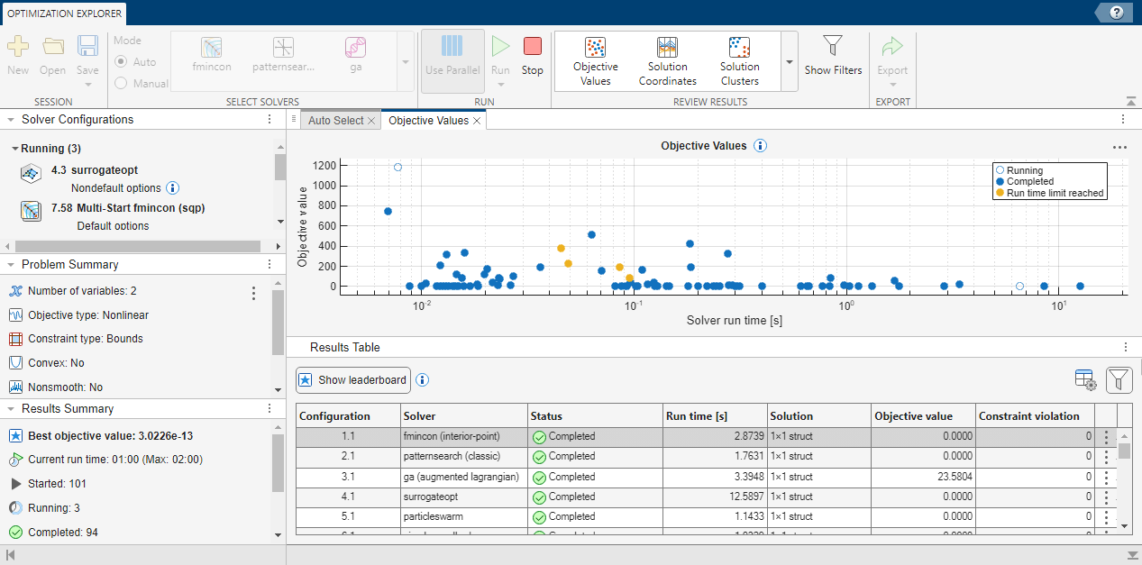 Optimization Explorer display