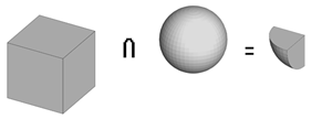 Boolean intersection of a cube and a sphere resulting in a one eighth piece of the sphere.