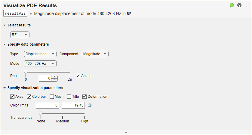 Visualize PDE Results task in the Live Editor