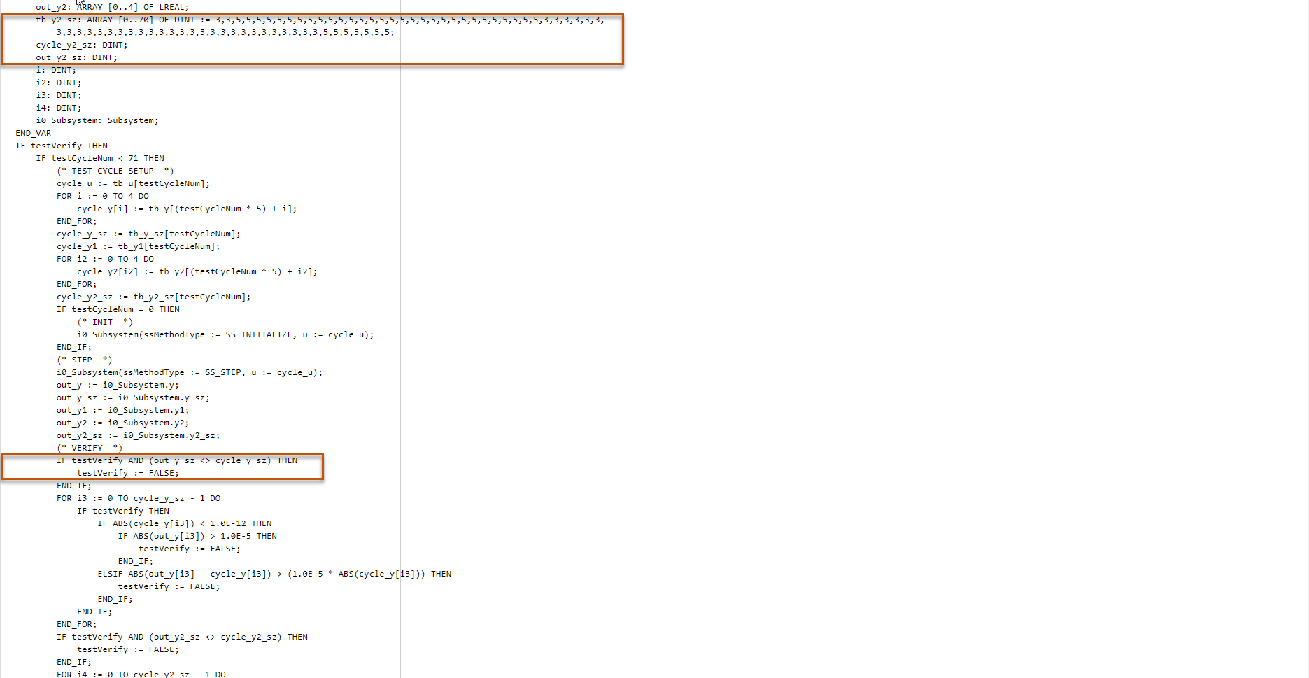 Variable-size test bench code