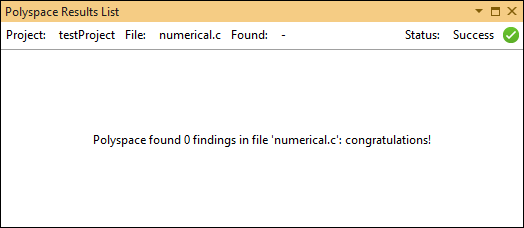 Message showing zero findings in Visual Studio