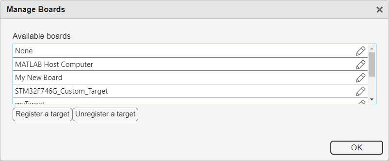 Manage boards window