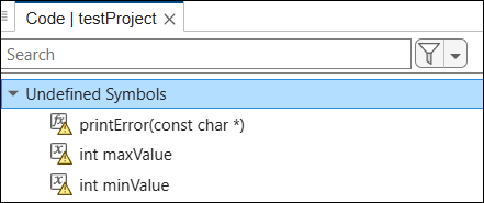 List of undefined symbols in code