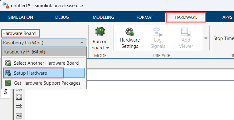 Raspberry Pi Blockset Simulink Toolstrip