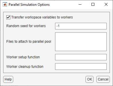Parallel simulation options dialog box.