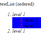 List style representation for a style named testList in an HTML or PDF template