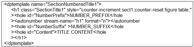 HTML markup for SectionNumberedTitle1 Template