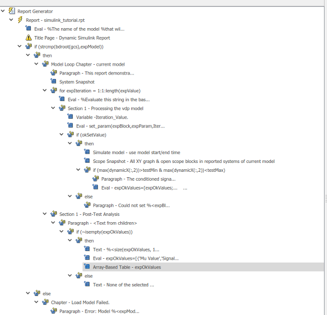 Outline pane with Array-Based Table component as a sibling of Text and Eval components