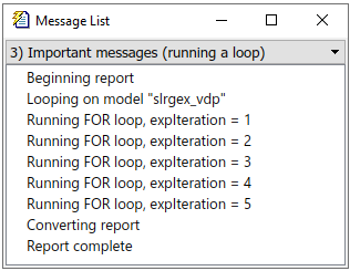 Message List window displaying informational messages