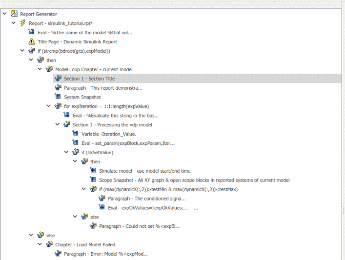 Outline pane showing Section 1 nested directly beneath the Model Loop Chapter component