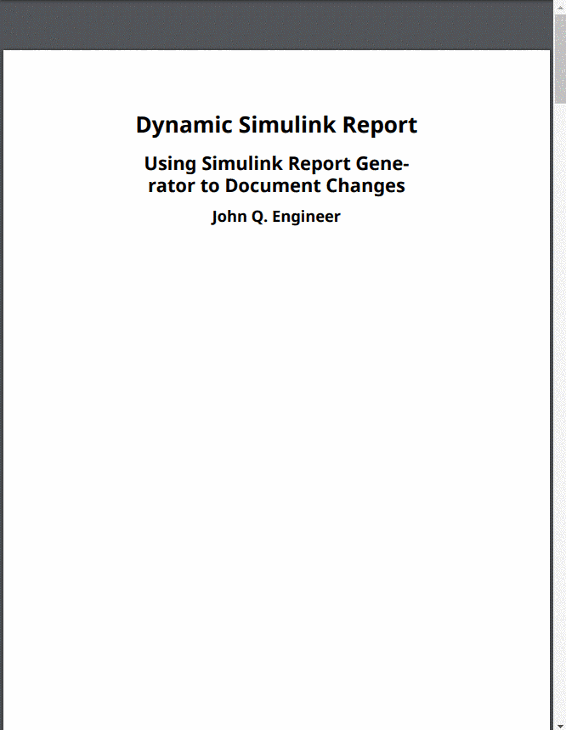 Cover page of generated report, displaying title, subtitle, and author