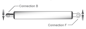 Illustration of a shaft with connection B at one end and connection F at the opposite end.