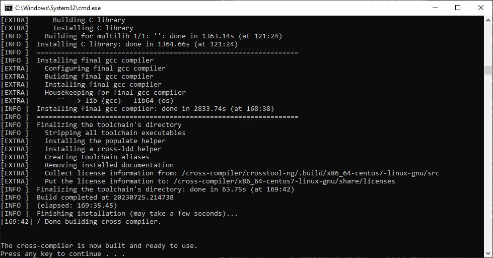 The cross-compiler build is complete.