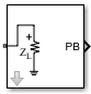 Outport block icon with Sensor type set to Power, Output parameter set to Real Passband, and Ground and hide terminal is On.