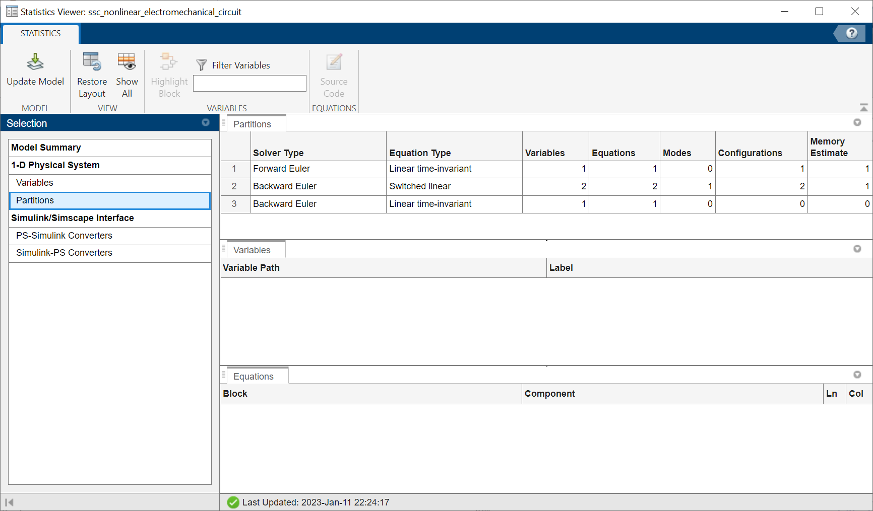 Statistics Viewer showing the Partitioning details