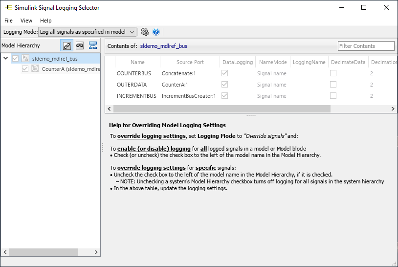 Signal Logging Selector