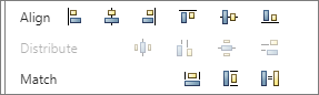 Menu section in the context menu that appears when you select multiple blocks, containing three button rows for aligning, distributing, and matching the blocks
