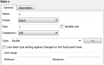 Data pane of the Model Explorer shows the parameters set for x.