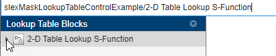 2-D Table Look S-Function expander icon in Lookup Table Editor hierarchy pane