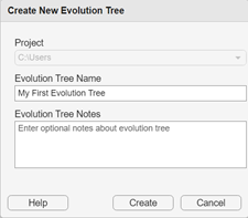 Create New Evolution Tree dialog box.