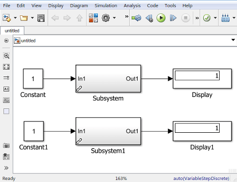 View of model with linked subsystems