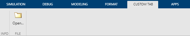 The Open push button appears in the File section with the text and icon defined by the built-in action. Since the Open button is the only control in the column, it fills the column.