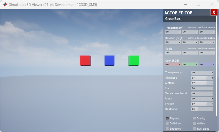 Actor editor user interface with actor properties.