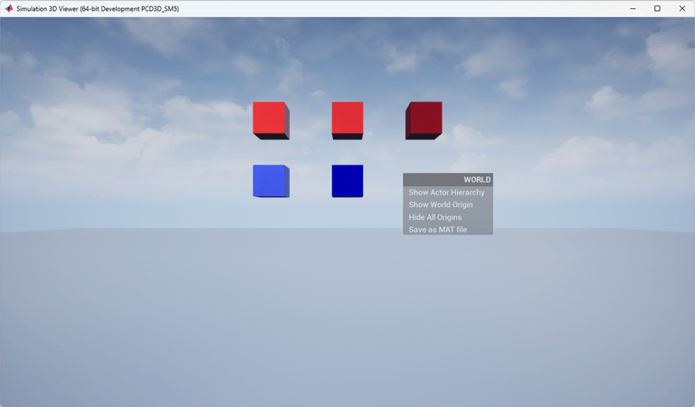 Actor in 3D environment with context menu of world.