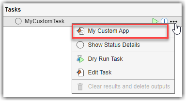 Task options menu showing a custom task app