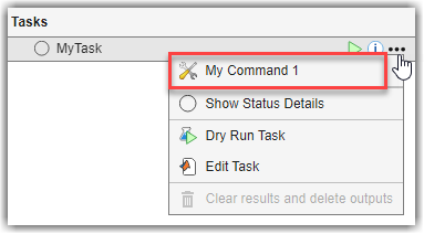 Task options menu showing a custom command