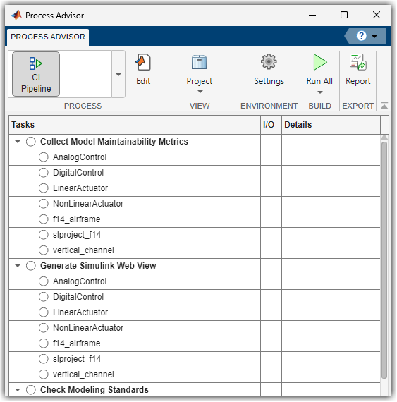 Process Advisor app showing tasks for the project