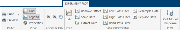 Experiment Plot tab with data processing options