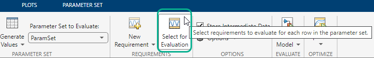 Select for Evaluation icon on the Sensitivity Analysis toolstrip