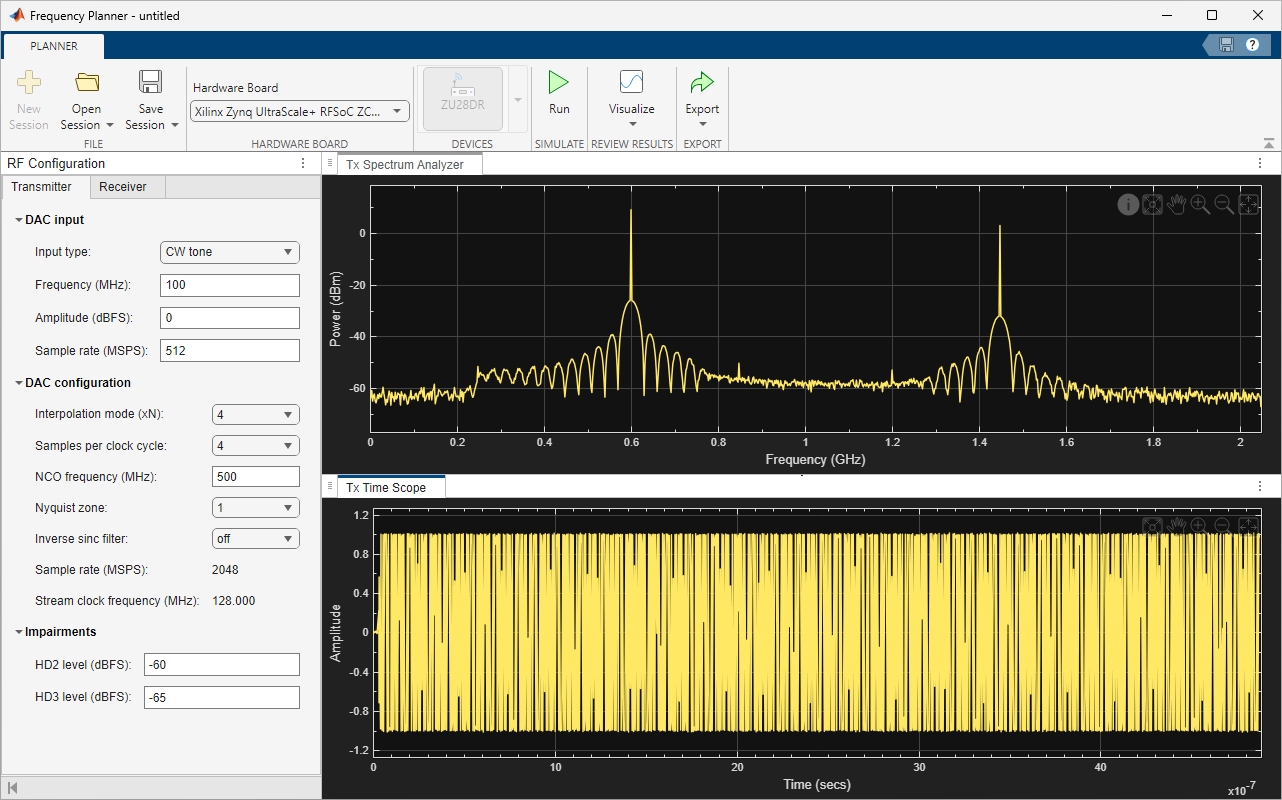 Frequency Planner app, open on the Transmitter tab