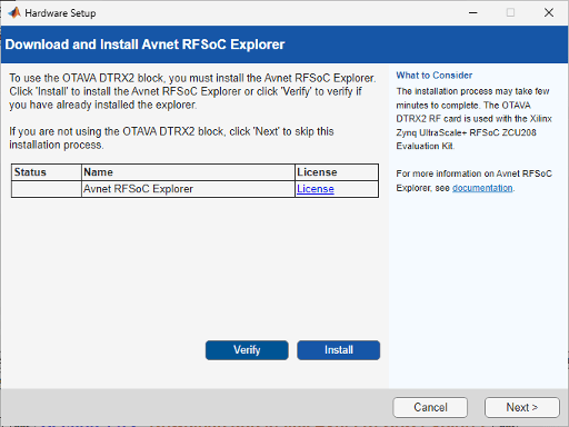 Avnet RFSoC Explorer installation step in setup.
