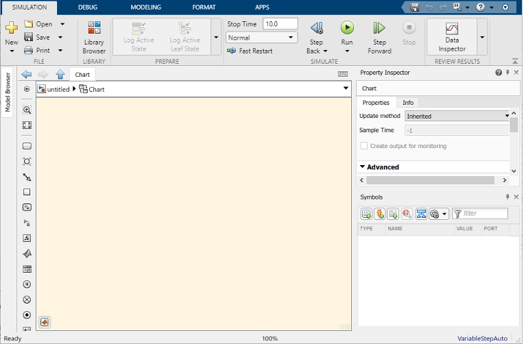 The Stateflow Editor.