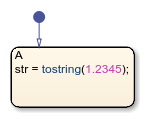 Stateflow chart that uses the tostring operator in a state.