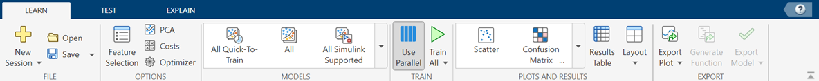 Learn tab in Classification Learner