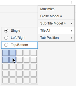 Selections for a side-by-side model comparison using the Document Actions button