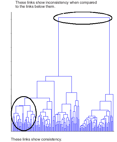 Hierarchical cluster tree displaying the difference between links that show consistency and links that show inconsistency