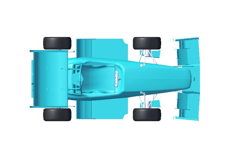Top-down view of formula student vehicle. Its width dimension is shown.