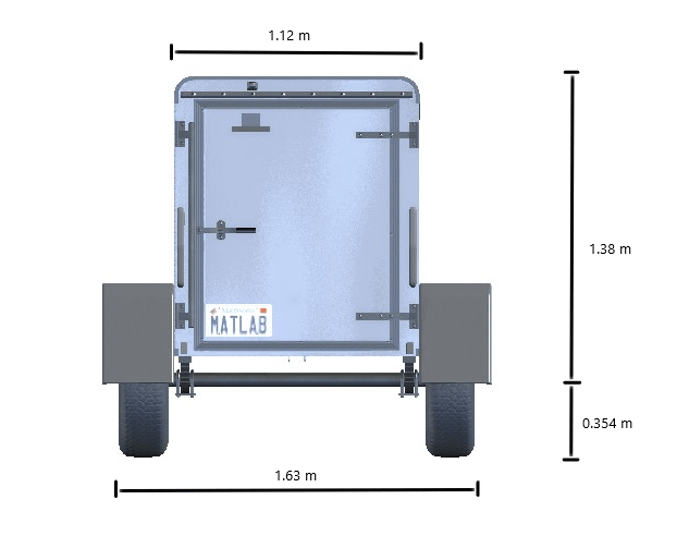 Back view of trailer. The rear axle width is 1.63 meters.