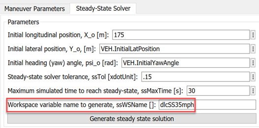 Lane Change Reference Generator block mask parameters