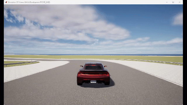 Simulation 3D Viewer displaying an animation of a vehicle driving around the ZalaZONE Automotive Proving Grounds High-speed Handling Course.