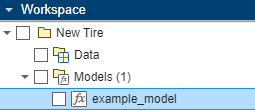 Tire model selected in the Tire Manager app workspace tree.