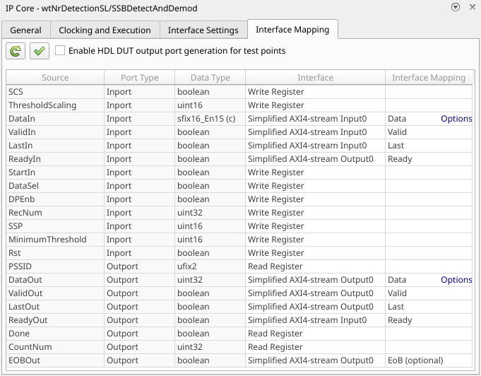 IP Core Interface Mapping table