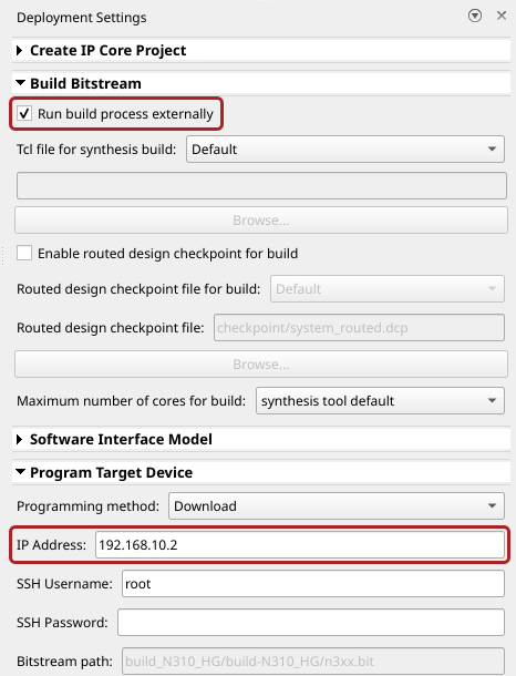 Deployment Settings window