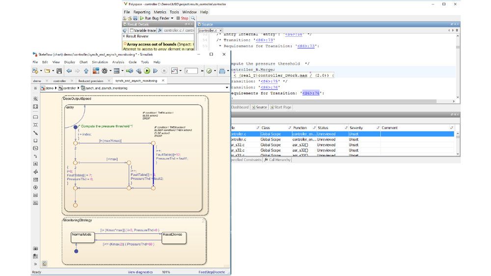 Tracing code from the source to Simulink or Stateflow.