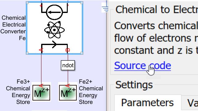 Electrochemical model of a battery cell created in Simscape.