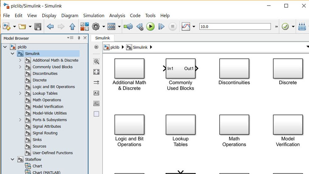 Screenshot of Simulink PLC Coder software.